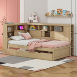 Twin Size L-Shaped Design Sofa Bed Frame With Shelves And Trundle