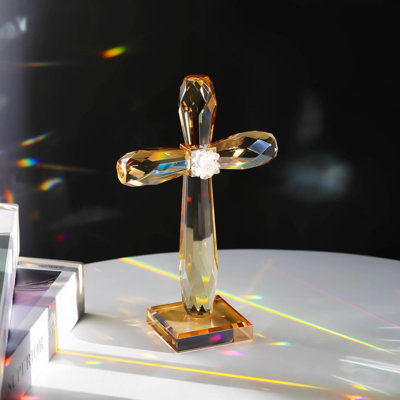 Decorative Crystal Cross Sculpture, Inspirational Standing Tabletop Accent for Home, Office, or Inspirational Display