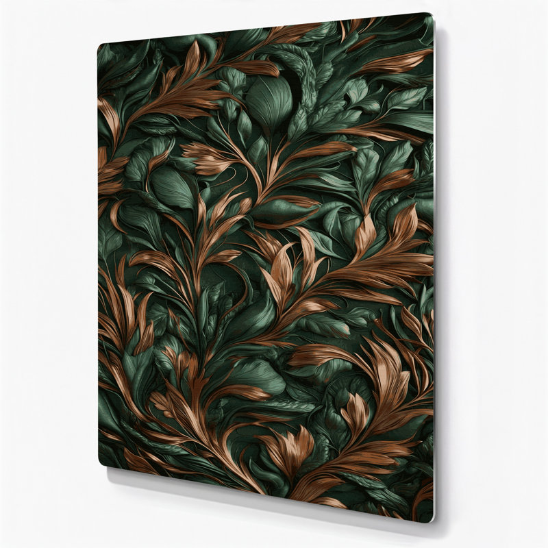Art abstrait en métal vert 6 fleurs abstraites, H 11 po x l 14 po