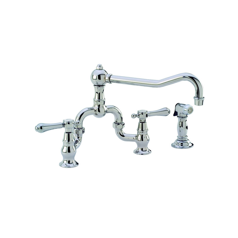 Chesterfield Bridge Faucet with Side Spray, Polished Chrome, Lever Handle