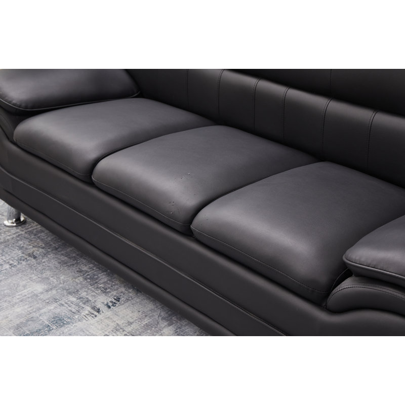 Eilir 77'' Faux Leather Sofa, Black Faux Leather