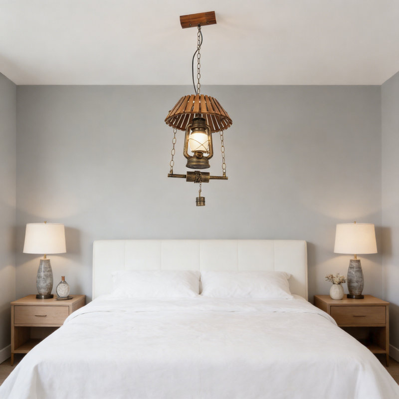 Luminaire suspendu 1 lumière de style rustique kérosène rétro