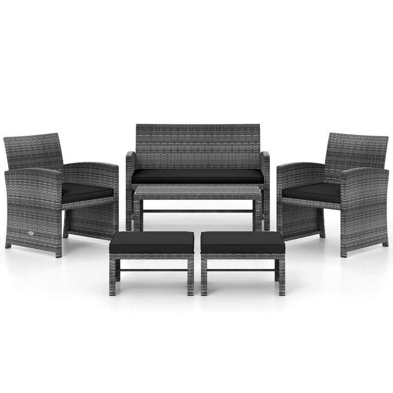 Ensemble de 6 canapés modulaires pour l'extérieur, Gris, Noir