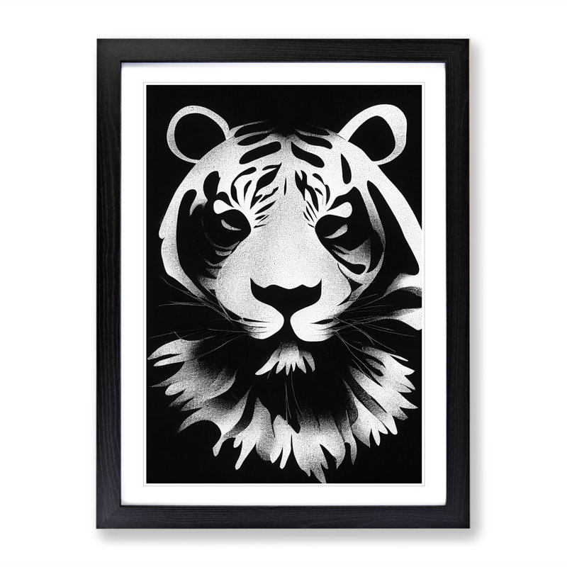 Monochrome Tiger No.1 - Framed Print, Black, 34cm H x 25cm W x 2cm D