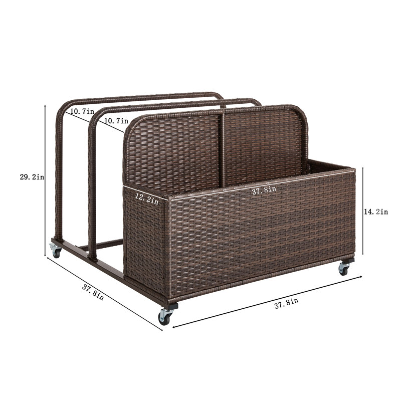 Poolside Float Storage Organizer, Outdoor Wicker Rattan Pool Float Holder Storage Rack For Basket Box Patio Pool Storage Caddy With Rolling Wheels For Pool Toy Noodles Equipment Accessroies Espresso