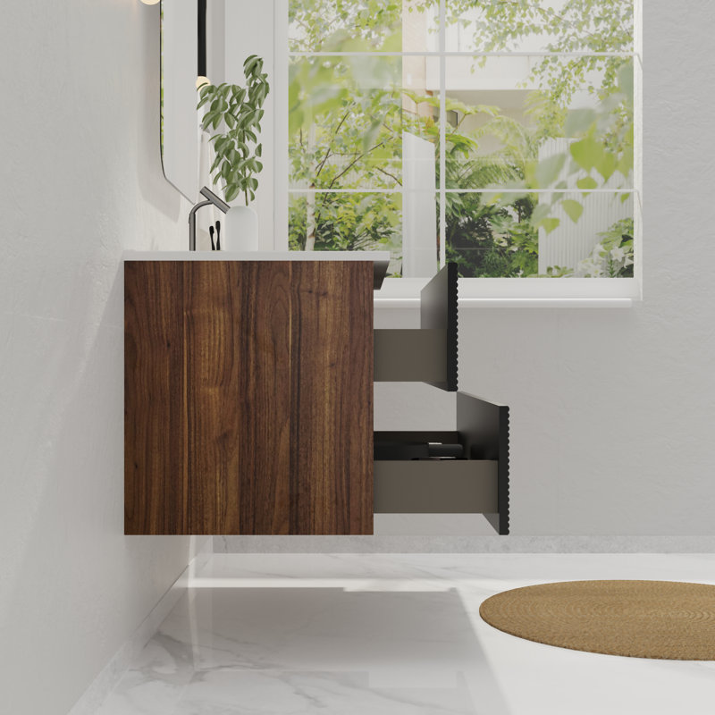 Meuble-lavabo simple 36 po avec plateau pré-assemblé, Noyer / noir doux