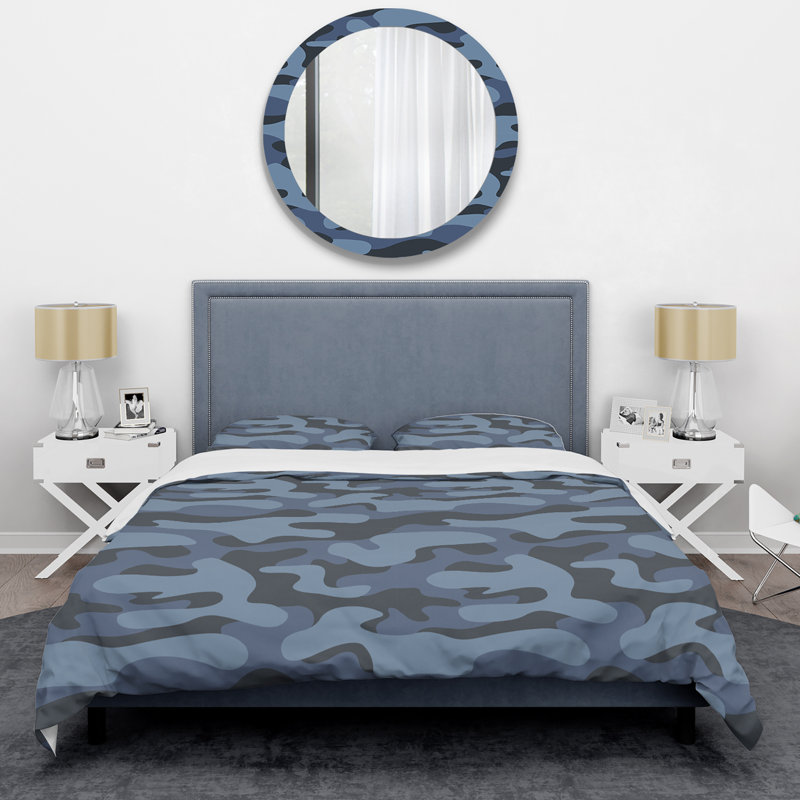 Blue Amoeba Camouflage - Ensemble de housse de couette abstrait - Microfibre de polyester