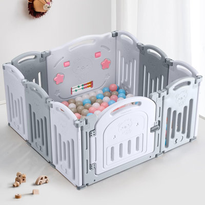 Parc pliable pour bébés et tout-petits, clôture pour bébé à 10 panneaux avec barrière sécurisée, enclos de jeu polyvalent pour l'intérieur et l'extérieur, aires de jeu pour bébés et tout-petits (gris et blanc)