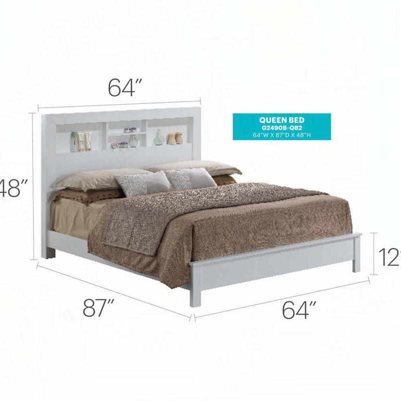 Base de lit plateforme en bois avec rangement, Blanc, Grand lit
