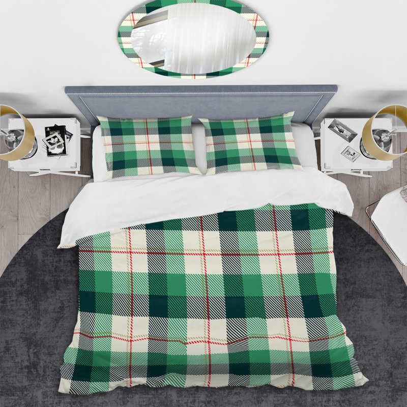 Ensemble de housse de couette en microfibre vert / gris / rouge 2 pièces, Housse de couette simple + 1 taie décorative stan