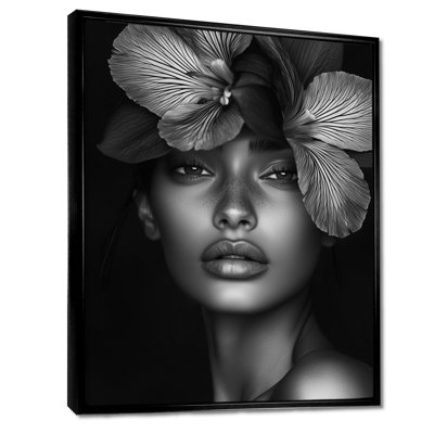 Black Floral Woman Portrait Photo II - Fashion Canvas Print