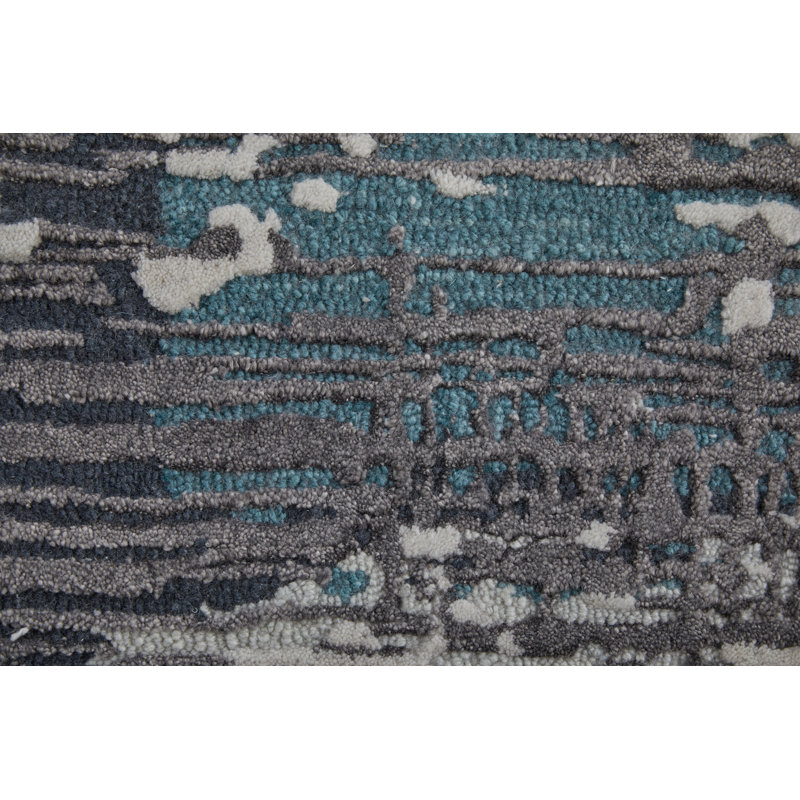 Zarah Hand Tufted Abstract Area Rug, Rectangle 5' x 8', Blue/Gray/Ivory