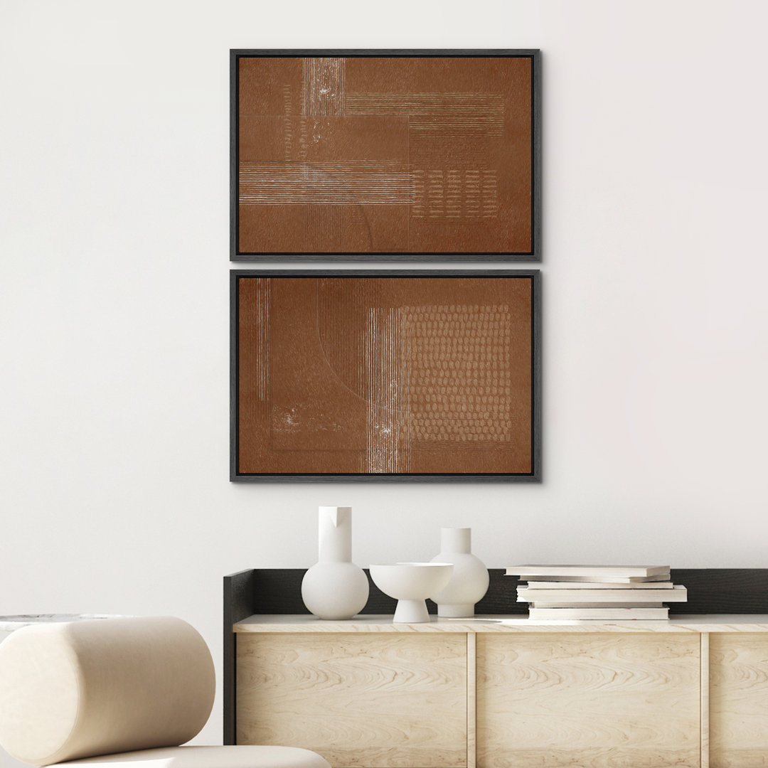 " Mid-Century Modern Brown Abstract Polygon " 2 - Pieces wall26 Frame 