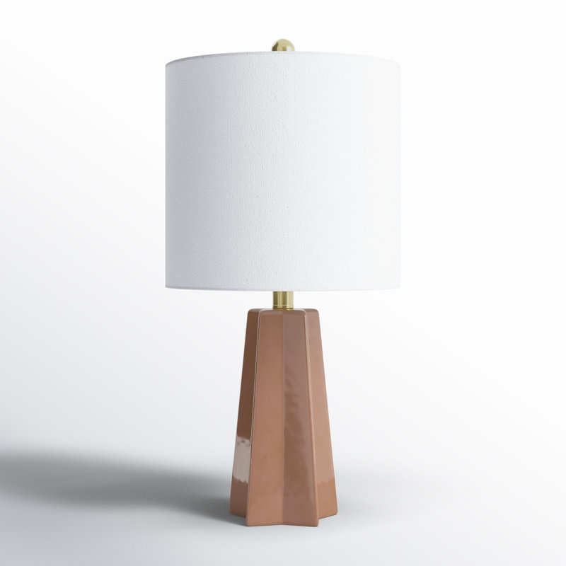 Magalie 1-Light Ceramic Table Lamp with Linen Drum Shade, Burnt Orange, White