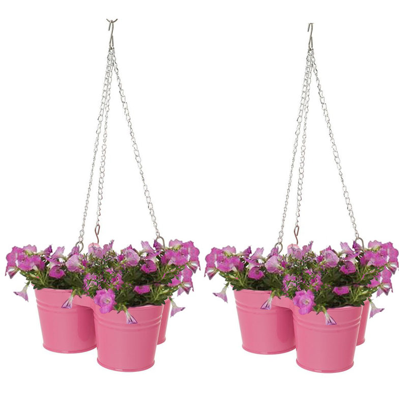 Jardinière suspendue en acier galvanisé émaillé, Rose vif, H 24 po x l 11 po x P 11 po