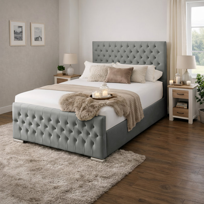Kensington Upholstered Bed Frame, Small Double (4'), Grey