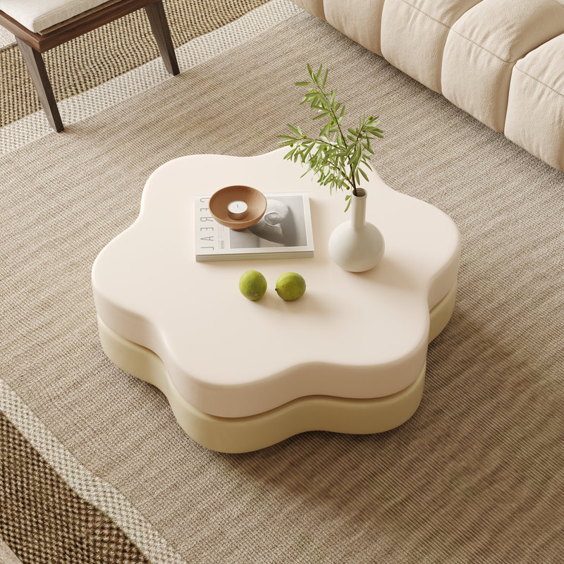 Masek Flower Shape Rotating Coffee Table, Modern Sytle and Creamy White Colour, Extendable Coffee Table No Assembly Required