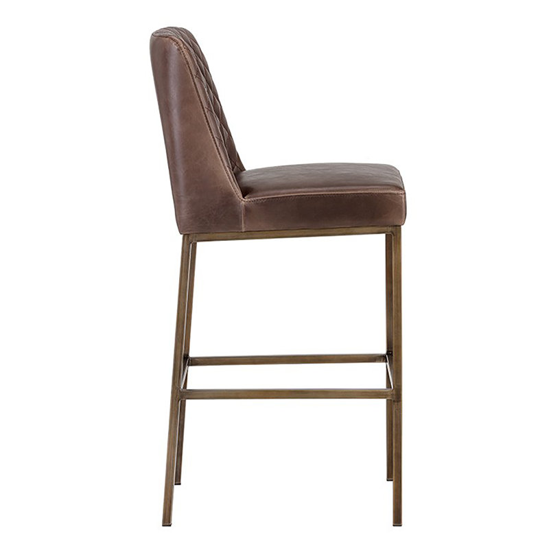 5West Upholstered Stool with Metal Frame, Antique Brown Faux Leather, Bar Stool (30" Seat Height)