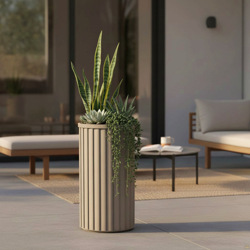 Pot à fleurs rond Strata, 22.5" H x 12" W x 12" D, Brown Gray