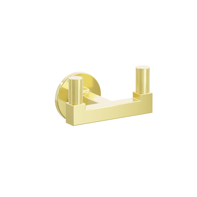 Emtek Select Double Hook w/ Small Disc Rosette, Square Stem & Knurled Tip, Unlacquered Brass