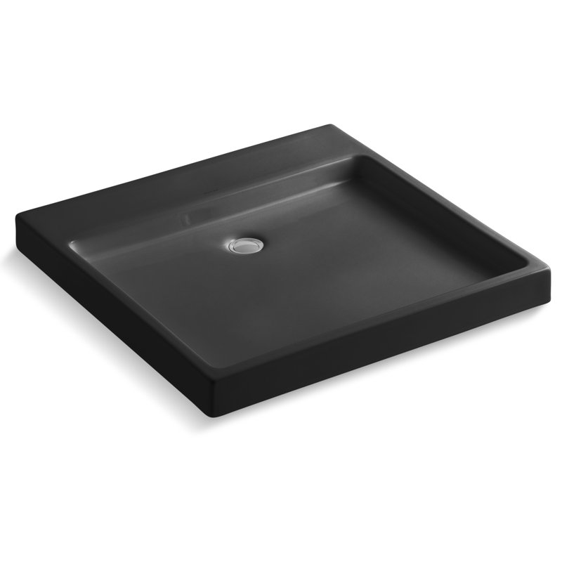 Lavabo de salle de bain rectangulaire en céramique Purist®, Noir, Aucun trou de robinet