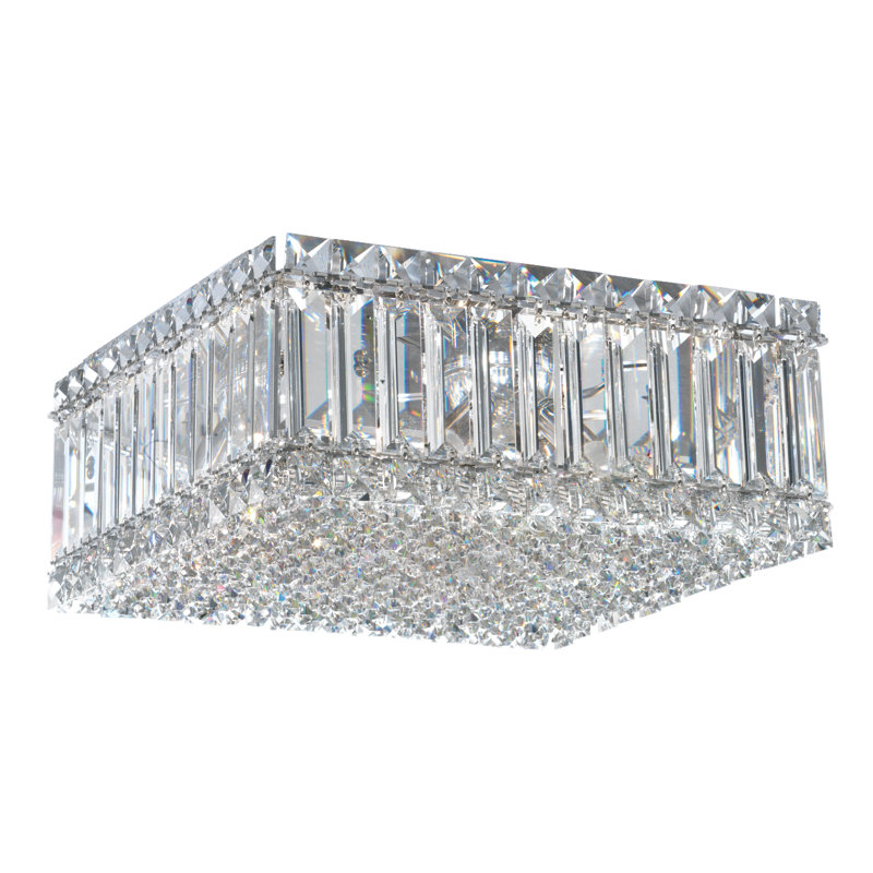 Quantum Crystal Flush Mount, 6" H x 12" W x 12" D, Polished Stainless Steel
