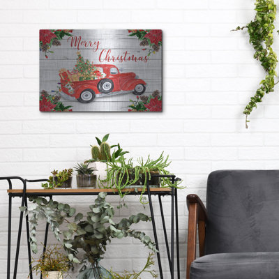 Luxe Metal Art 'Vintage Red Truck Christmas A'  by Jean Plout Metal Wall Art, 16" x 12"