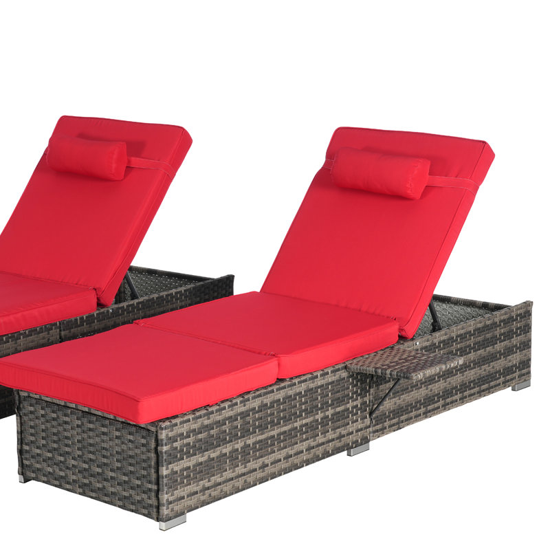 2 Pieces Outdoor Chaise Lounge Chair with Adjustable Backrest, Red