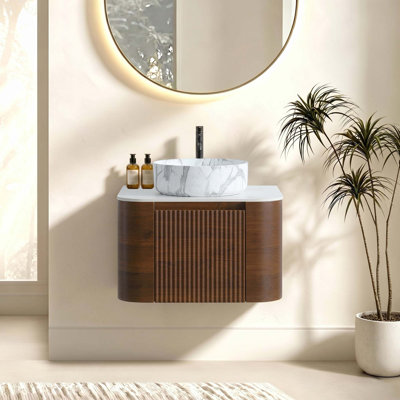 Modern Bathroom Vanity with Curved Design and Free Towel Rack