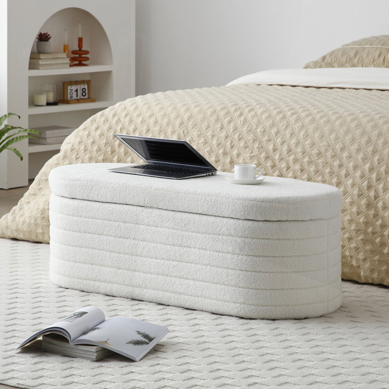 Banc de bout moderne rembourré avec rangement pour le salon, Beige