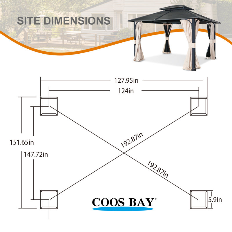 14 Ft. W x 12 Ft. D Steel Frame Hardtop Patio Gazebo