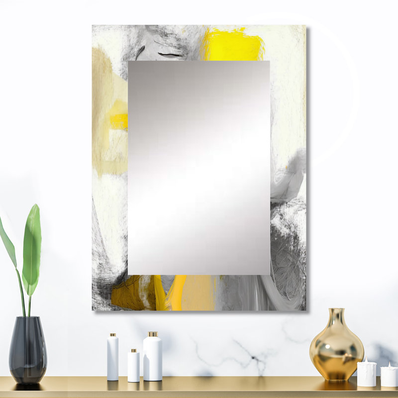 Moutarde jaune et gris vif I - miroir décoratif abstrait, miroir mural moderne, impression d'art en métal, 32 po x 24 po
