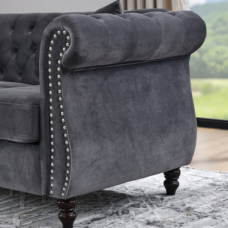 Velours gris 3 et canapé-lit - Pratique et élégant + style construit avec la durabilité à l'esprit. Coussins en mousse de structure en bois massif pour la détente.
