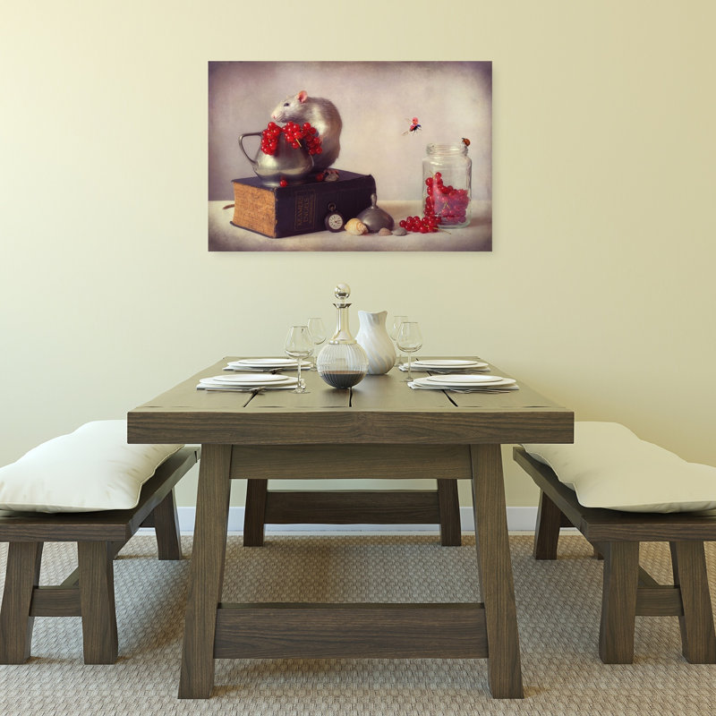 Rat And Red Currants Rustic Vintage Whimsical Ladybug Wall Art Print by Ellen van Deelen - 1 Piece Wrapped Canvas Wall Art