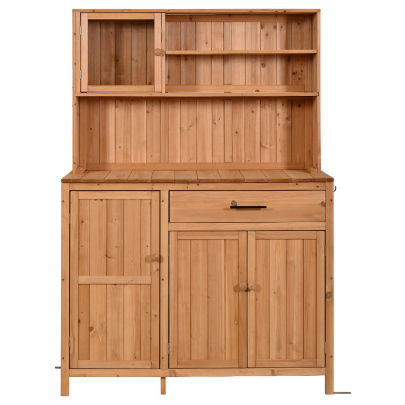 65" H Patio Kitchen Island with Adjustable Shelves, Natural