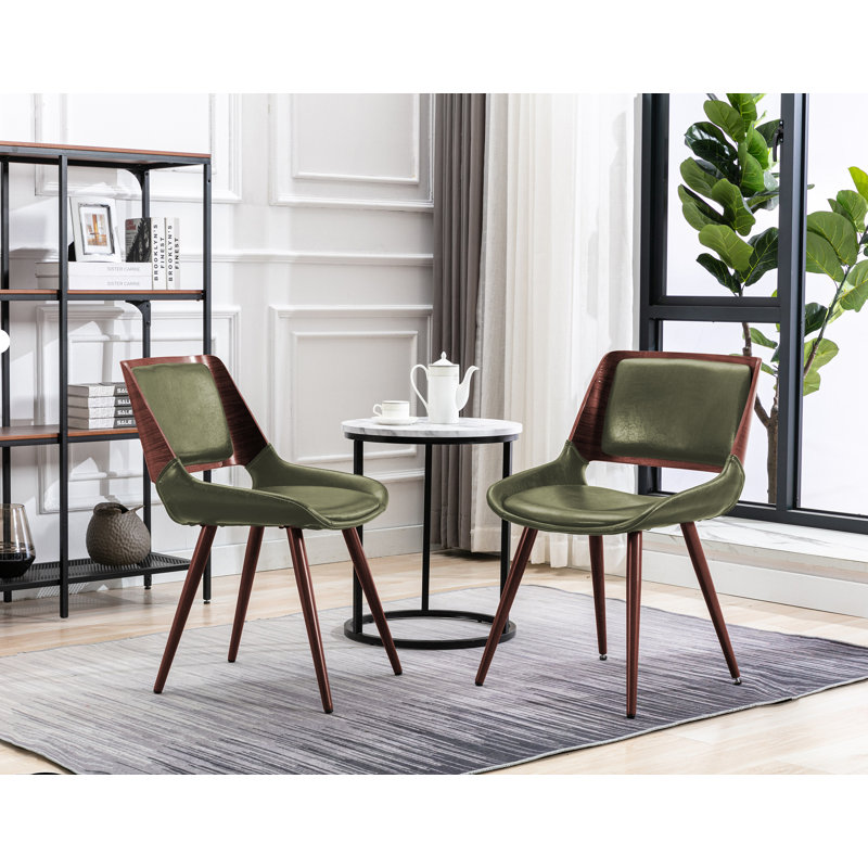 Basil Faux Leather Mid-Century Dining Chair, Green