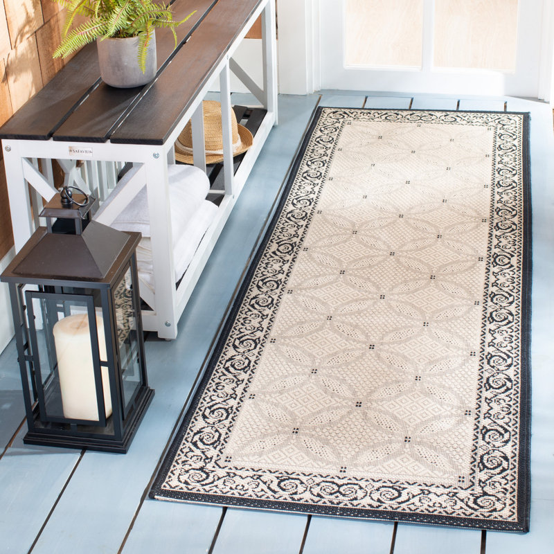 Arneshia Oriental Ivory/Black Indoor / Outdoor Area Indoor/Outdoor Area Rug, Runner 2'3" x 10'