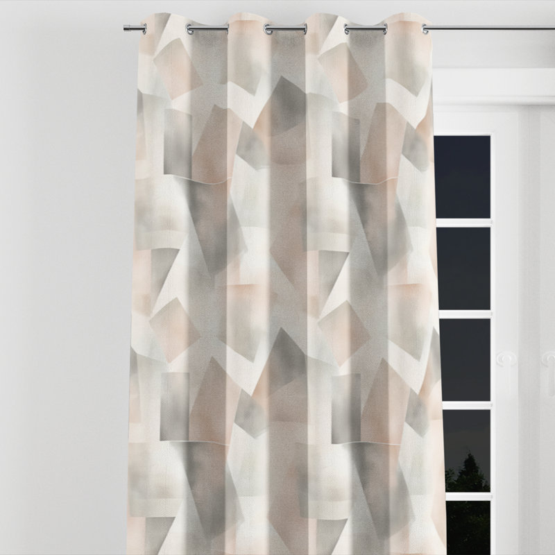 Modern Room Darkening Curtains - Pink Washed Geometry Grommet Curtain - 1 Panel, 52" W x 95" L, Silver Grommets