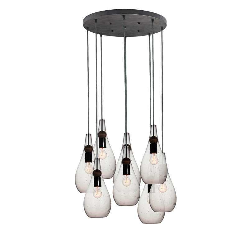 Earth 8 - Light Chandelier, 84" H x 18" W x 18" D, Seeded Glass, Black