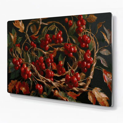 Botanical Rose Hips Brown Metal Wall Art