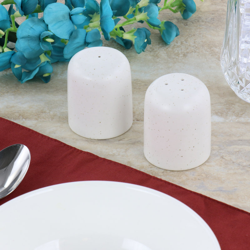 Glossy White Stoneware Round Salt and Pepper Shaker Set