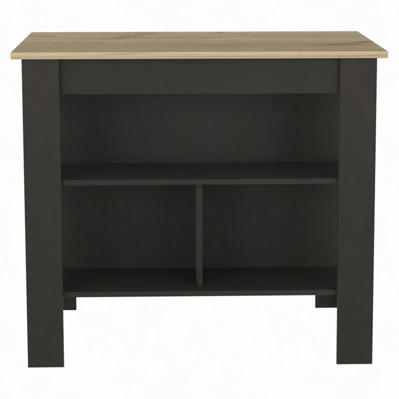 Kitchen Island, Four Legs, Three Shelves, Black/Natural