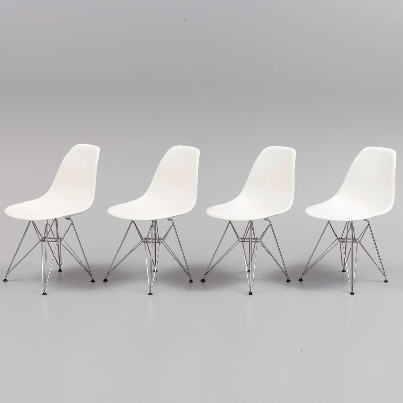 16.5'' H Dining Chair, White, Silver, 4