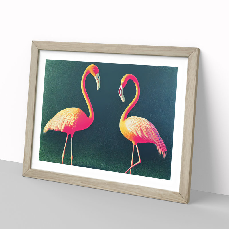 Splendorous Flamingos - Framed Print, 34cm H x 46cm W x 2cm D, Oak