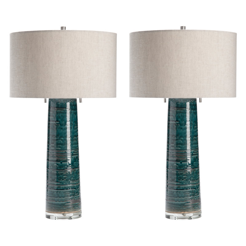 30.5" Crystal Table Lamp With Oat Shade