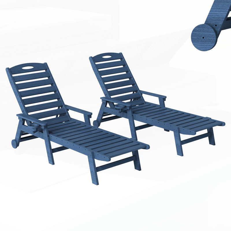 Outdoor HDPE Pool Chaise Lounge Chairs Set Of 2, Adjustable Backrest, UV Resistant, Ideal For Patio And Sunbathing, Blue