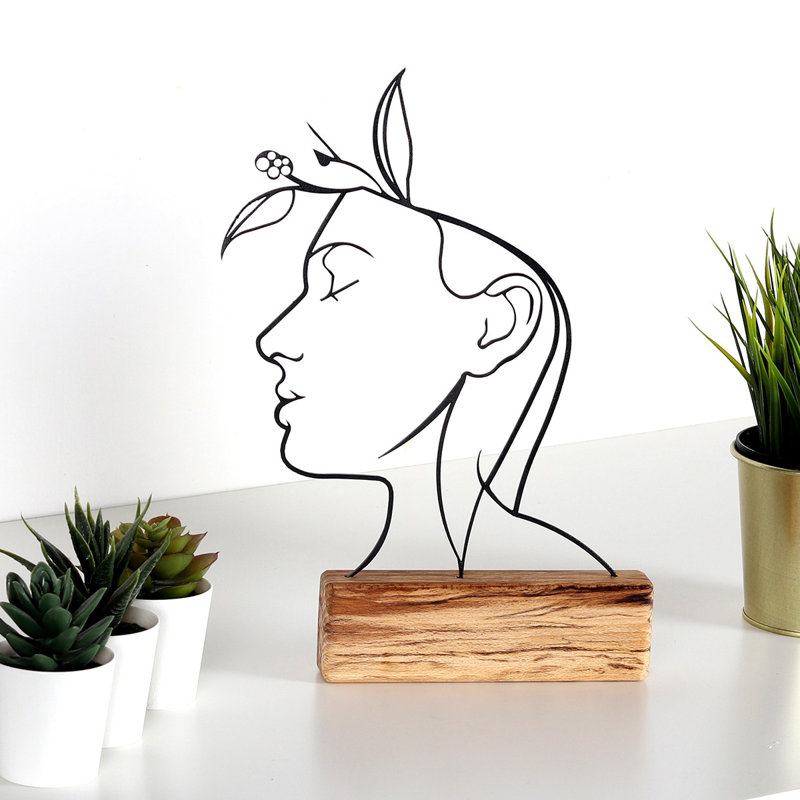 Elegant Decorative Object, Black Metal with Wood Base, 6.7 x 12.6 x 1.4 inches | 100% Metal (Thickness: 0.08 inches), Sturdy & Stylish | Perfect for Home Decor, Modern Aesthetic & Unique Accent Piece