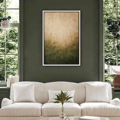 Green and Beige Abstract Landscape Framed Canvas Wall Art - Soft Gradient Design Art Print for Living Room, Office, or Bedroom