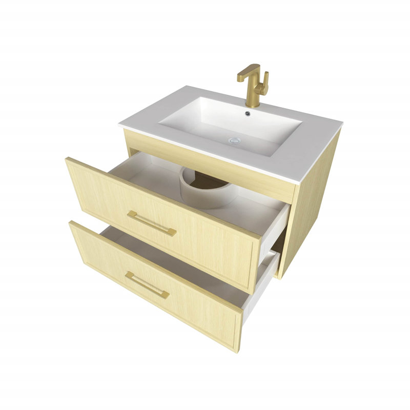 Meuble-lavabo mural 30 po avec comptoir en marbre de culture et lavabo intégré Cassidy, Lago, 30", Doré