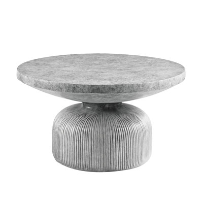 Delicate Cement Coffee Table With Round Weathered Grey Top And Pedestal Classic Finish Base